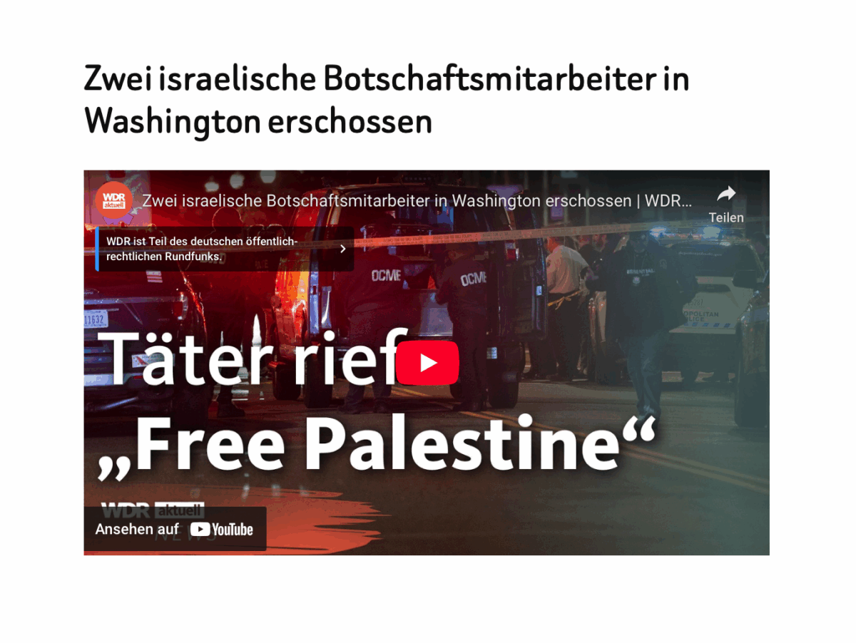 Zwei israelische Botschaftsmitarbeiter in Washington erschossen 