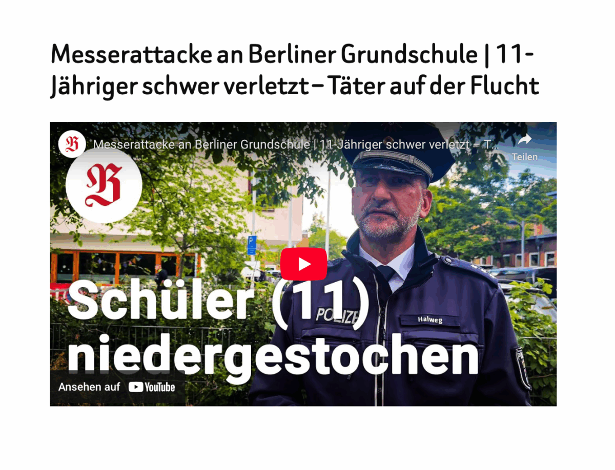 Messerattacke an Berliner Grundschule | 11-Jähriger schwer verletzt – Täter auf der Flucht