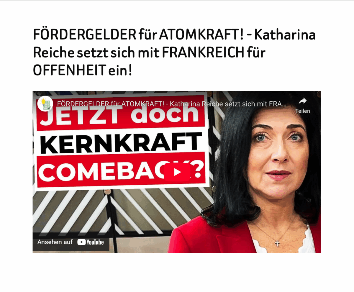 FÖRDERGELDER für ATOMKRAFT! – Katharina Reiche setzt sich mit FRANKREICH für OFFENHEIT ein!