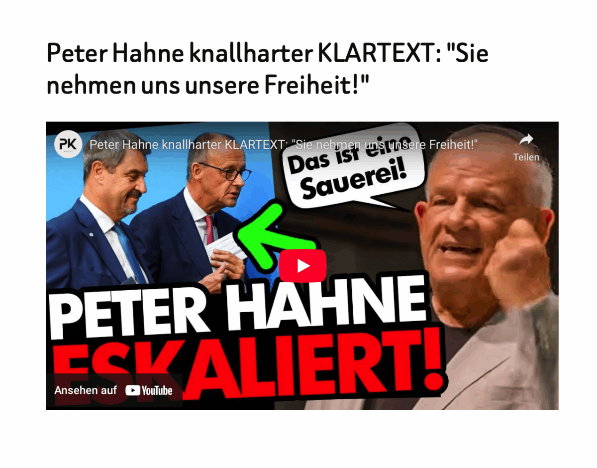 Peter Hahne knallharter KLARTEXT: „Sie nehmen uns unsere Freiheit!“
