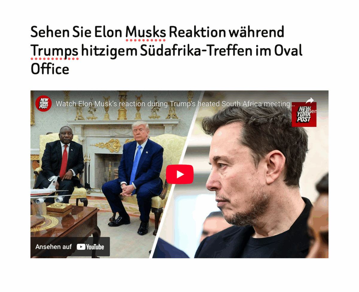 Sehen Sie Elon Musks Reaktion während Trumps hitzigem Südafrika-Treffen im Oval Office