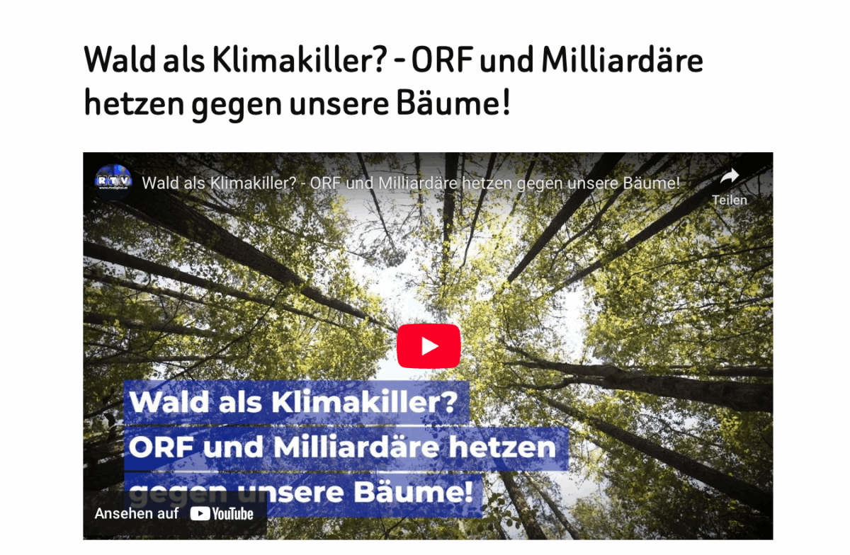Wald als Klimakiller? – ORF und Milliardäre hetzen gegen unsere Bäume!
