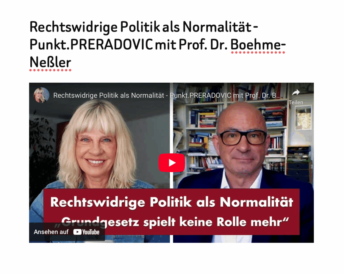 Rechtswidrige Politik als Normalität – Punkt.PRERADOVIC mit Prof. Dr. Boehme-Neßler