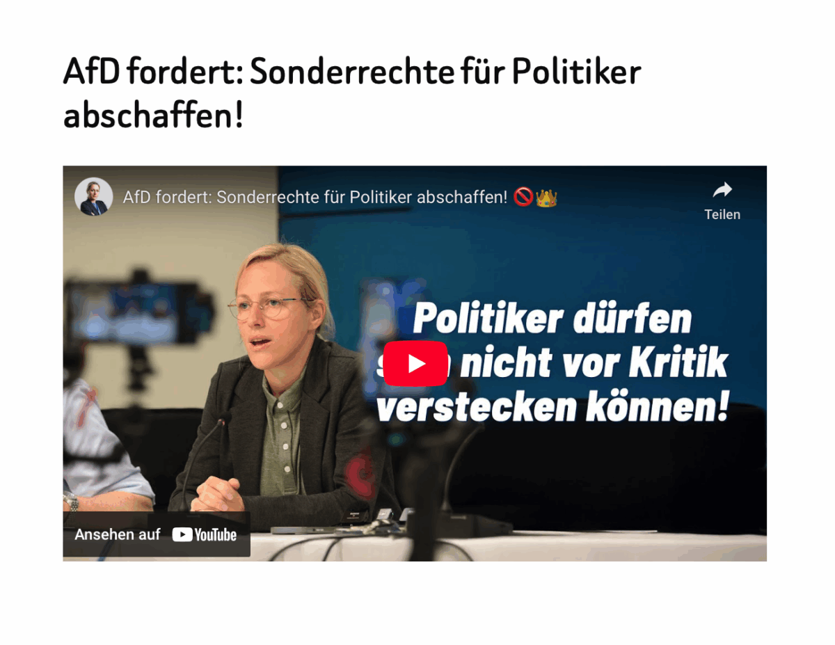 AfD fordert: Sonderrechte für Politiker abschaffen! 