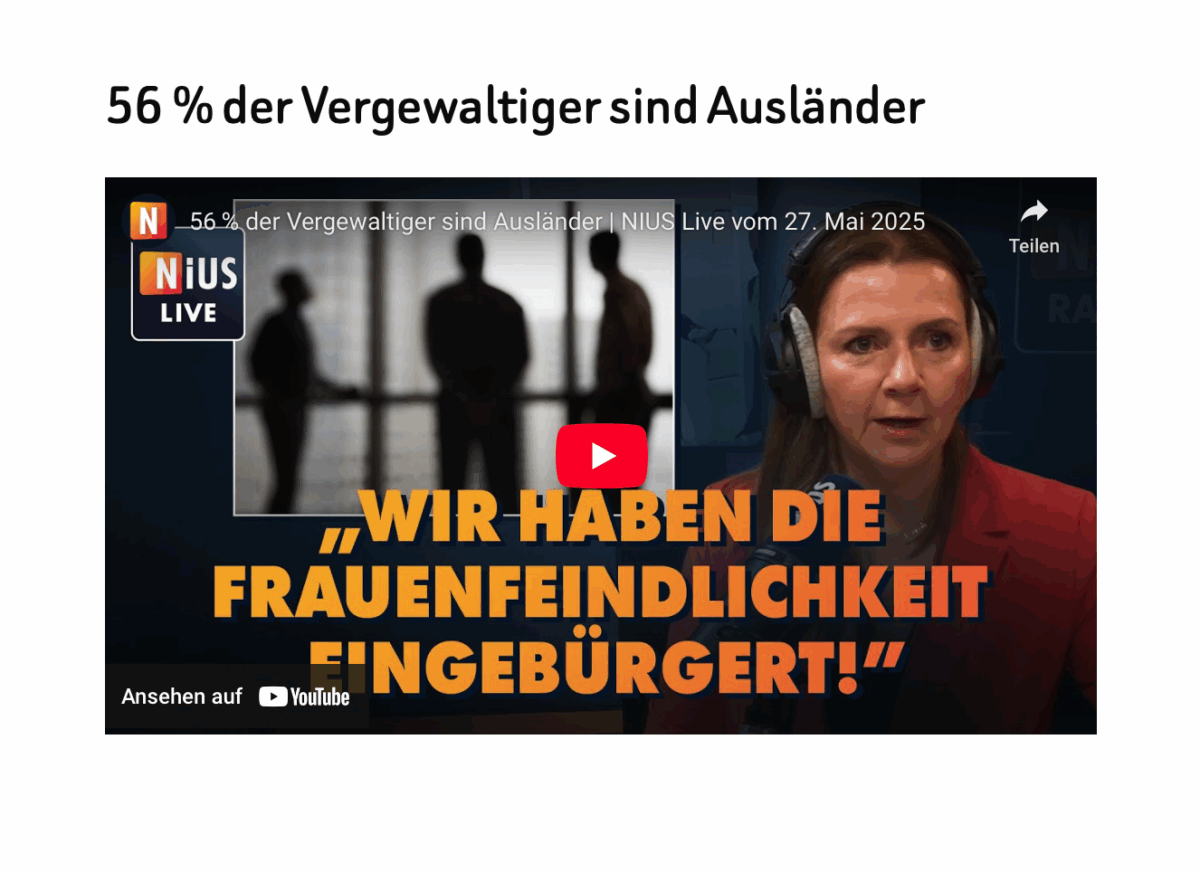 56 % der Vergewaltiger sind Ausländer 