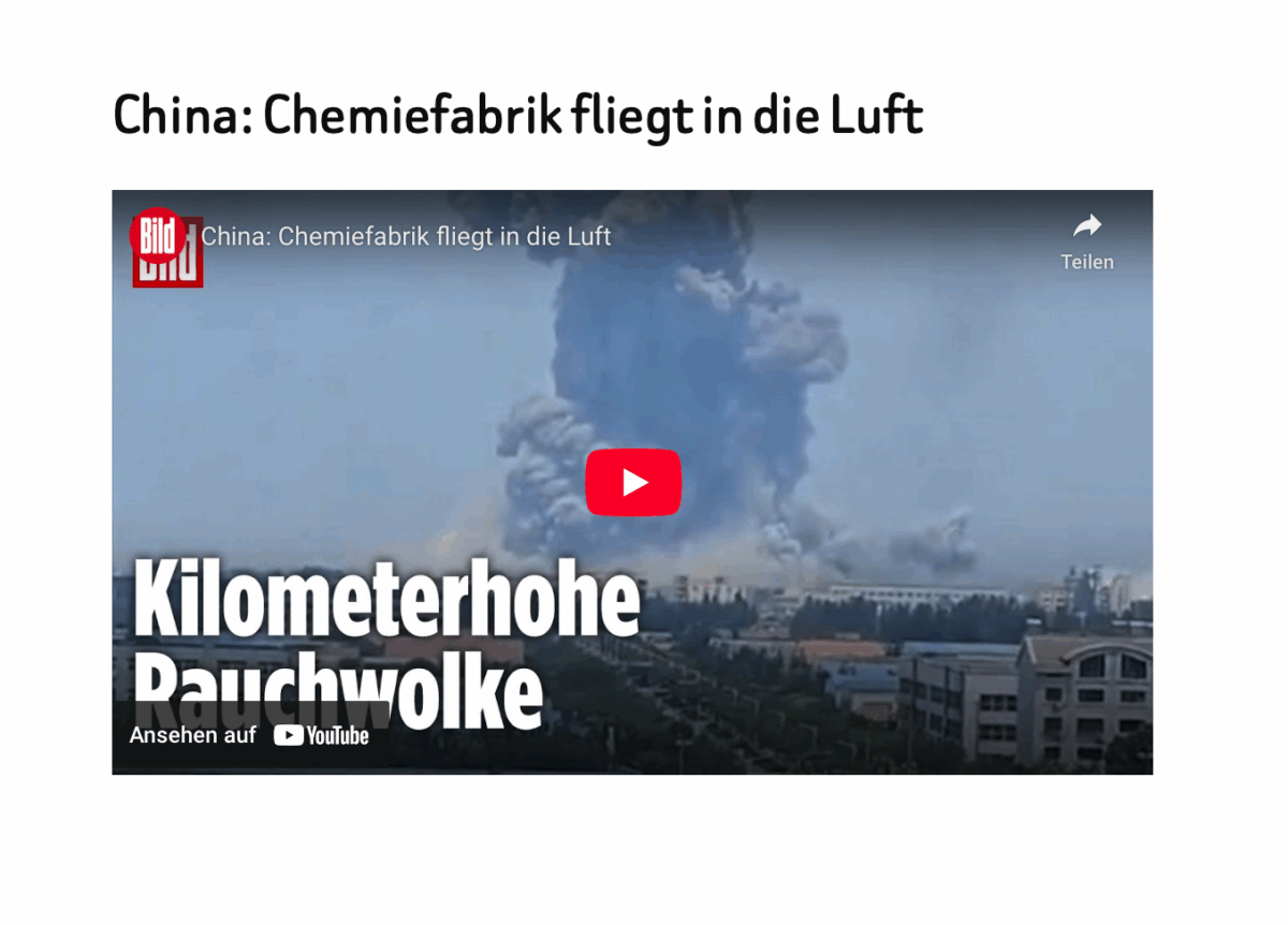 China: Chemiefabrik fliegt in die Luft