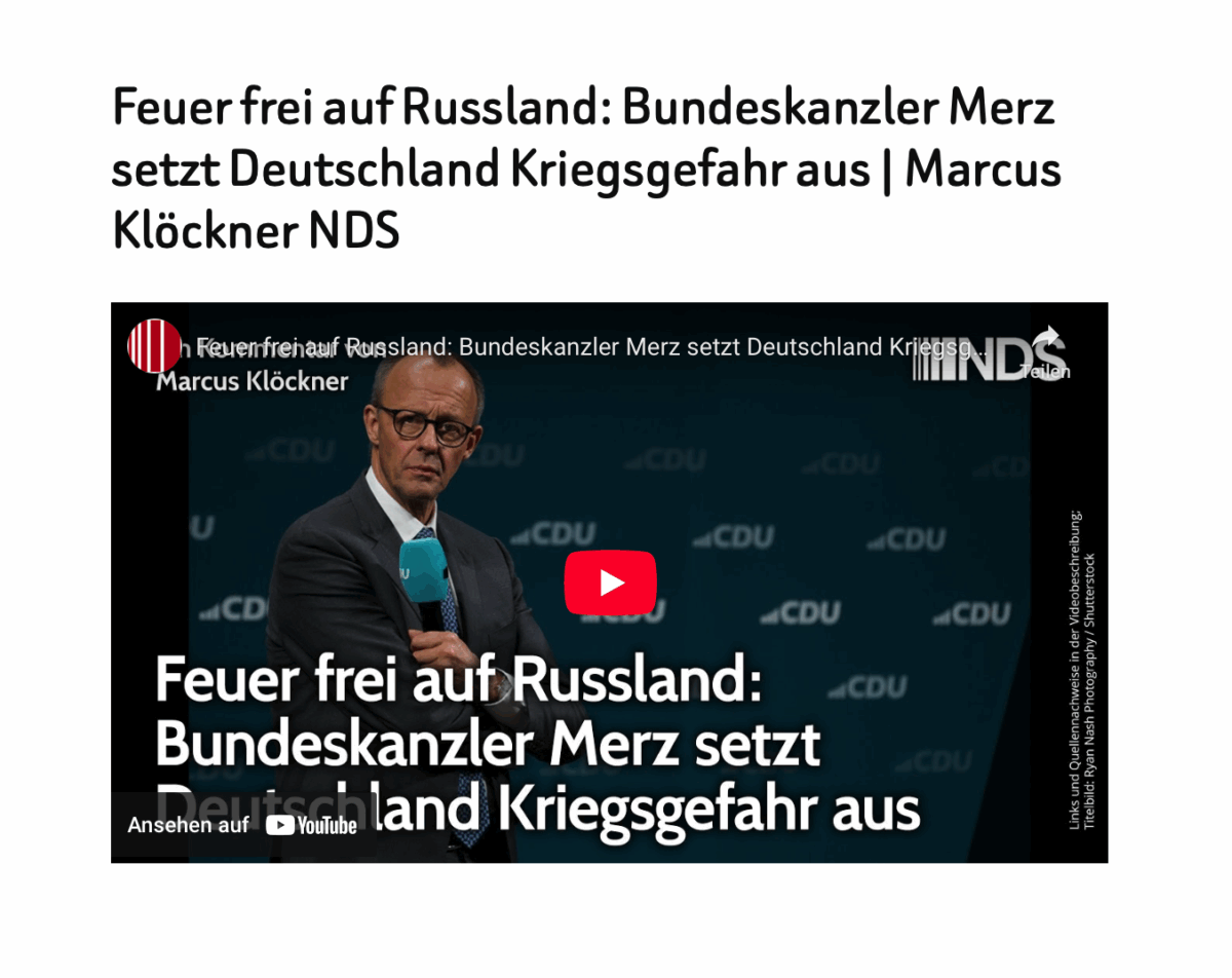 Feuer frei auf Russland: Bundeskanzler Merz setzt Deutschland Kriegsgefahr aus | Marcus Klöckner NDS