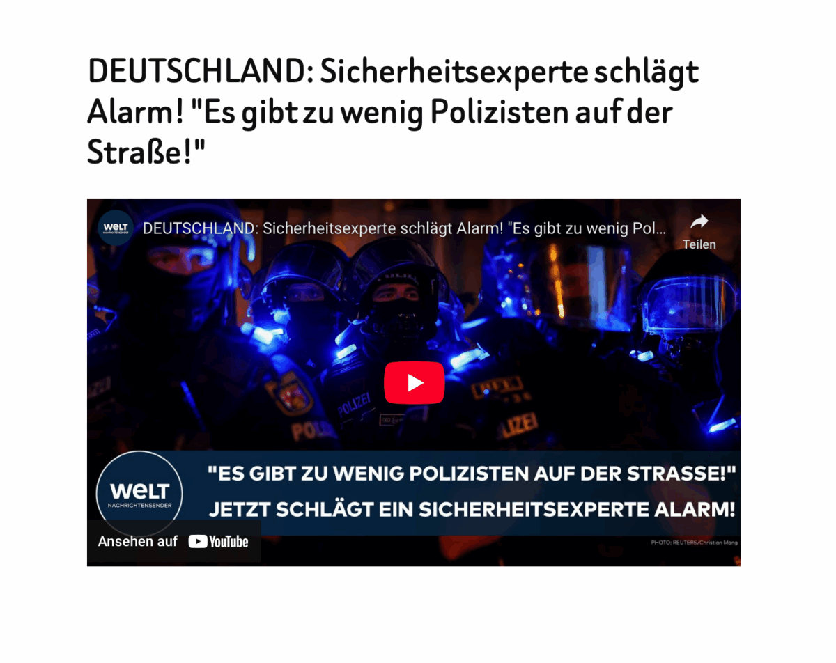 DEUTSCHLAND: Sicherheitsexperte schlägt Alarm! „Es gibt zu wenig Polizisten auf der Straße!“