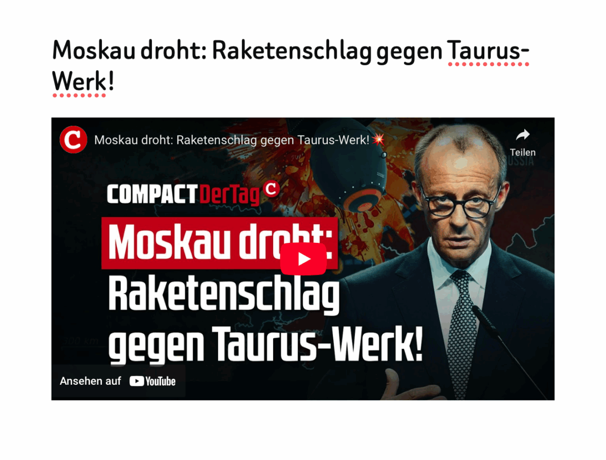 Moskau droht: Raketenschlag gegen Taurus-Werk!