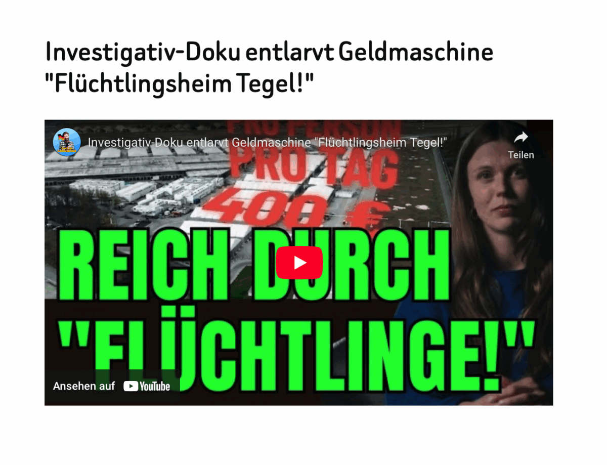Investigativ-Doku entlarvt Geldmaschine „Flüchtlingsheim Tegel!“