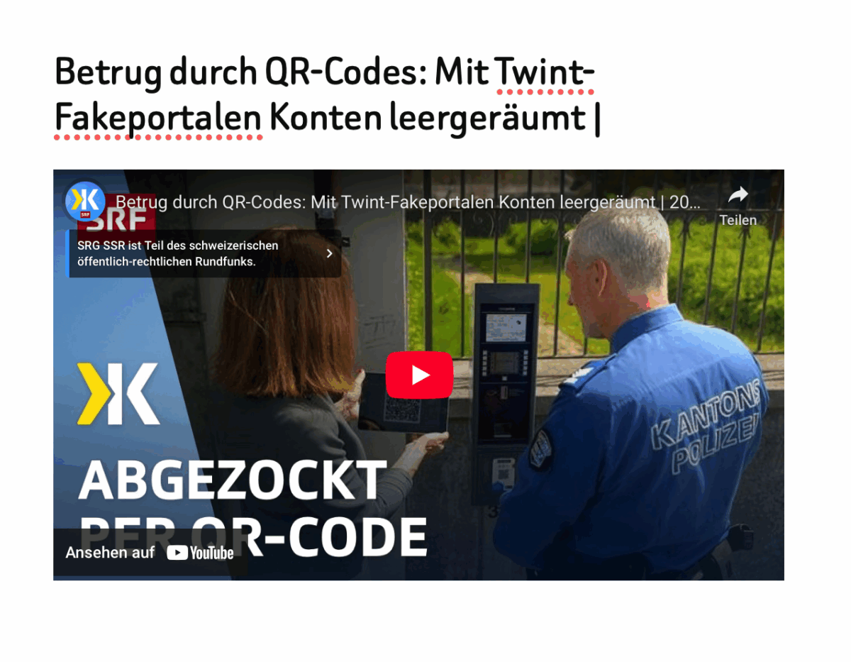 Betrug durch QR-Codes: Mit Twint-Fakeportalen Konten leergeräumt |