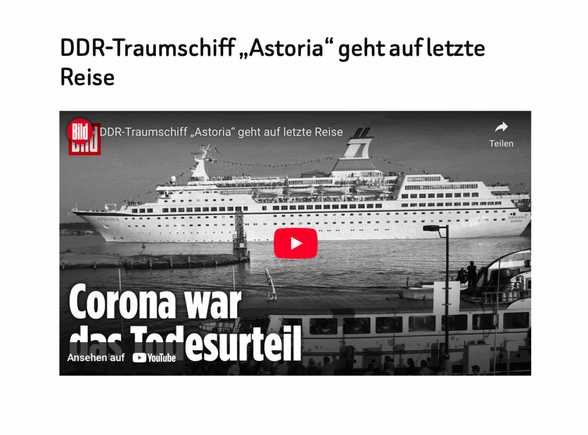 DDR-Traumschiff „Astoria“ geht auf letzte Reise