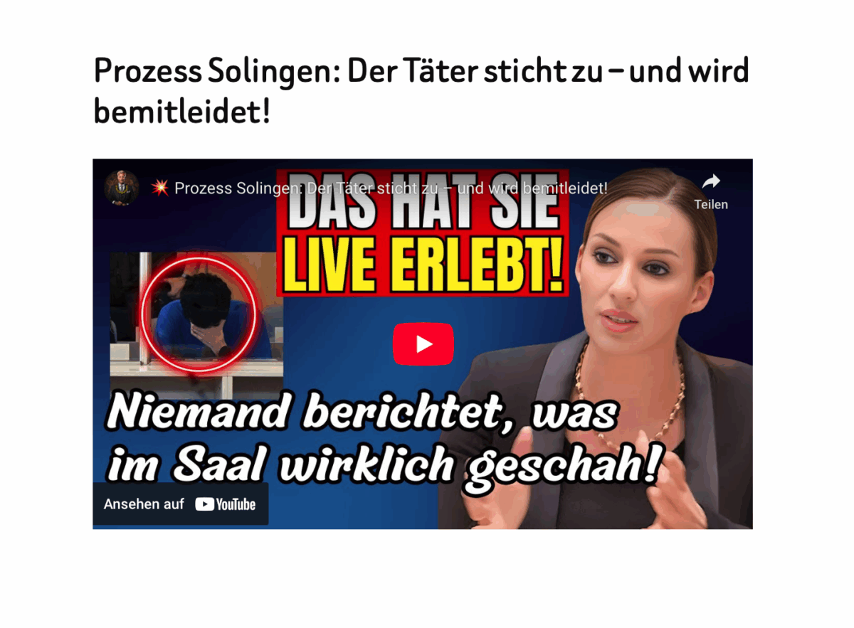 Prozess Solingen: Der Täter sticht zu – und wird bemitleidet!