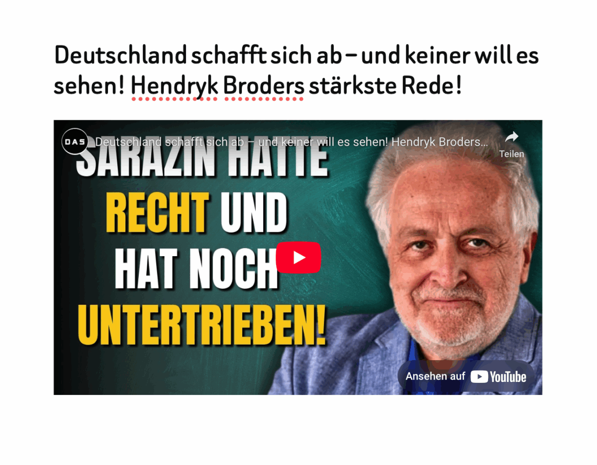 Deutschland schafft sich ab – und keiner will es sehen! Hendryk Broders stärkste Rede!