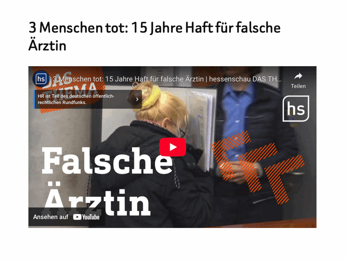 3 Menschen tot: 15 Jahre Haft für falsche Ärztin