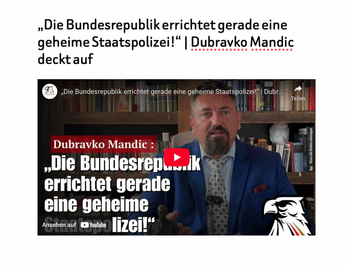 „Die Bundesrepublik errichtet gerade eine geheime Staatspolizei!“ | Dubravko Mandic deckt auf