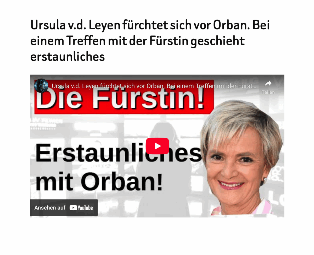Ursula v.d. Leyen fürchtet sich vor Orban. Bei einem Treffen mit der Fürstin geschieht erstaunliches