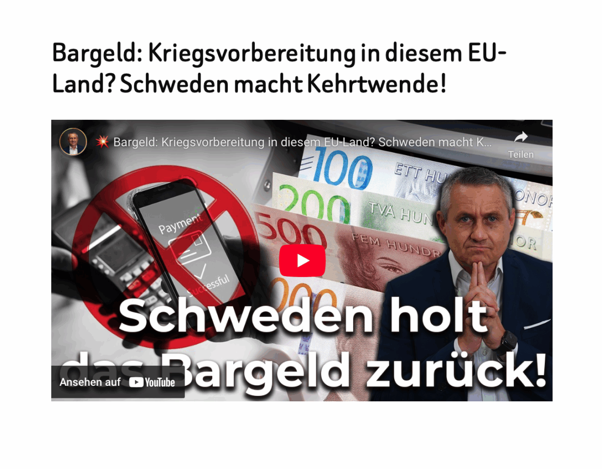 Bargeld: Kriegsvorbereitung in diesem EU-Land? Schweden macht Kehrtwende!
