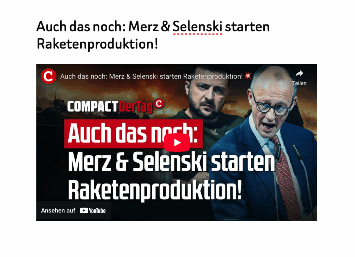 Auch das noch: Merz & Selenski starten Raketenproduktion!