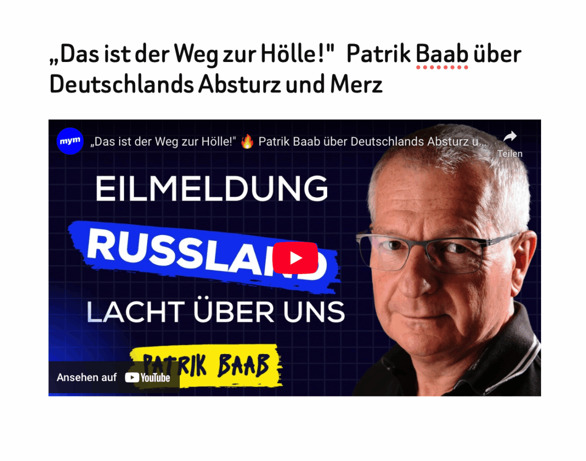 „Das ist der Weg zur Hölle!“   Patrik Baab über Deutschlands Absturz und Merz 