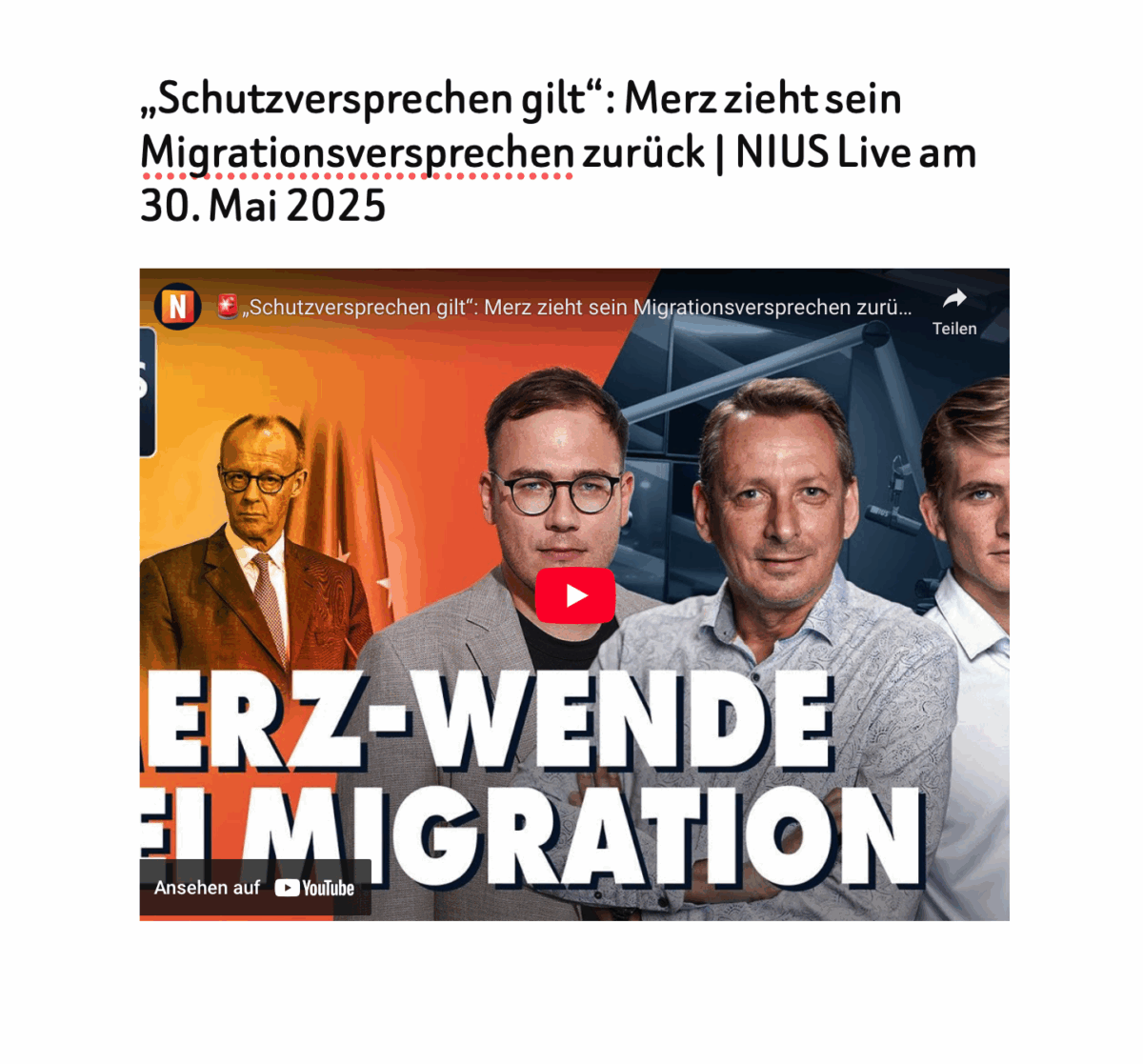 „Schutzversprechen gilt“: Merz zieht sein Migrationsversprechen zurück | NIUS Live am 30. Mai 2025