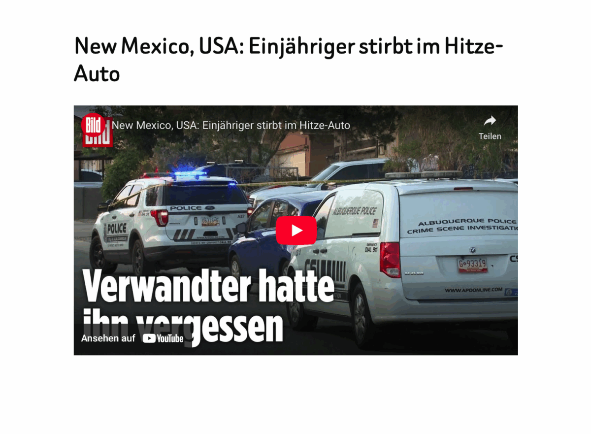 New Mexico, USA: Einjähriger stirbt im Hitze-Auto