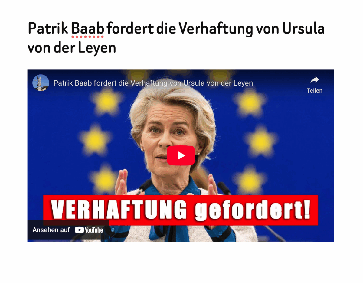 Patrik Baab fordert die Verhaftung von Ursula von der Leyen