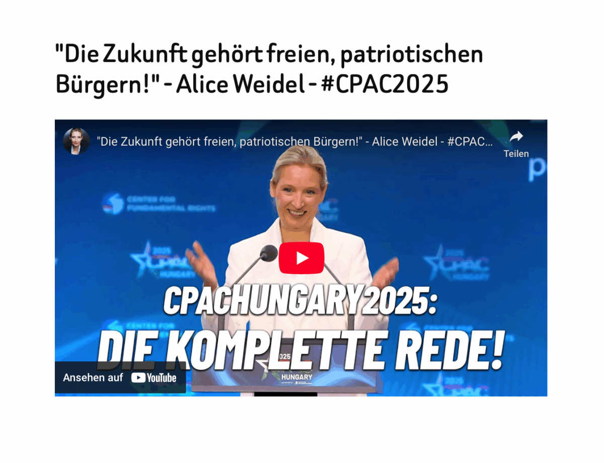 „Die Zukunft gehört freien, patriotischen Bürgern!“ – Alice Weidel – #CPAC2025