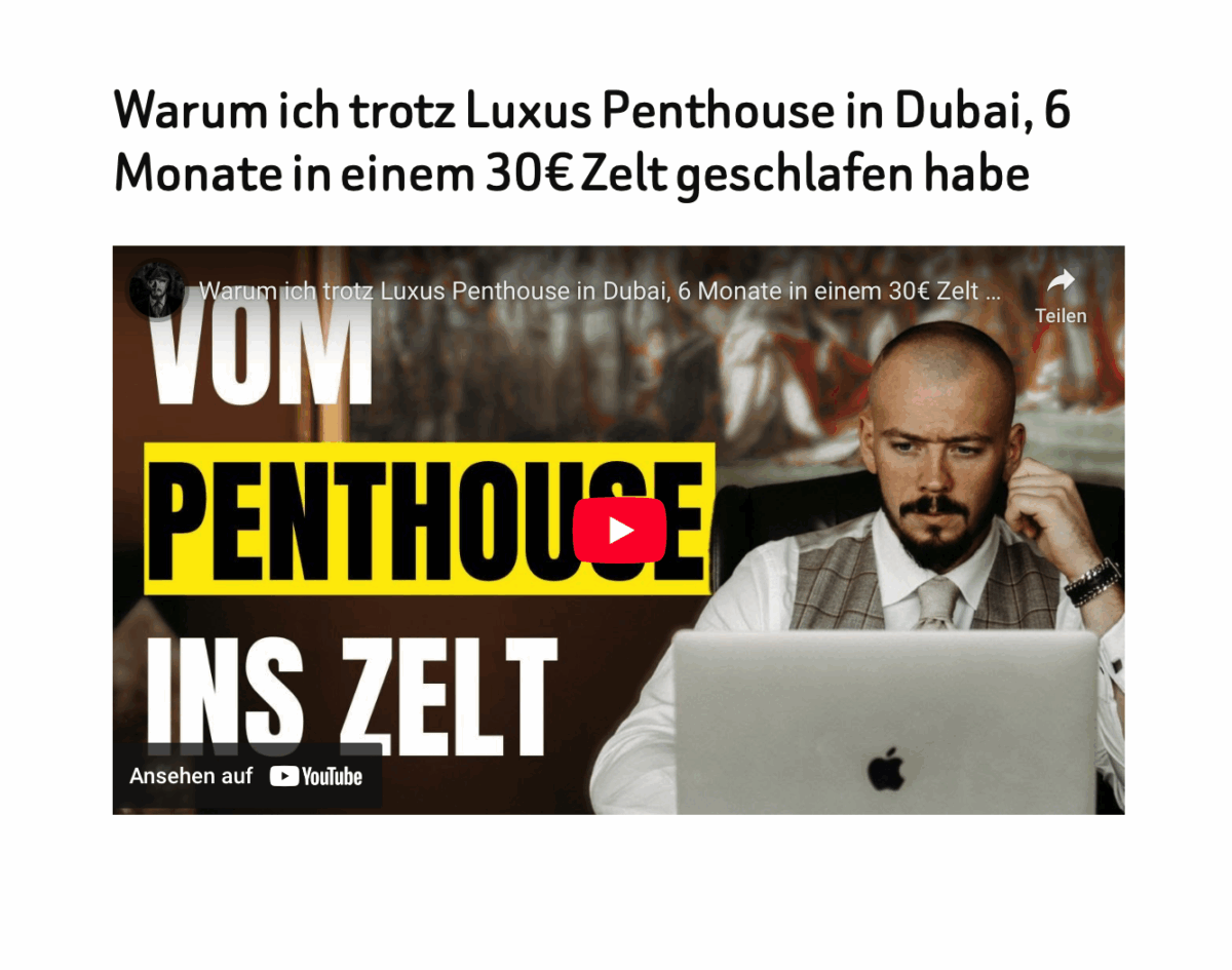 Warum ich trotz Luxus Penthouse in Dubai, 6 Monate in einem 30€ Zelt geschlafen habe