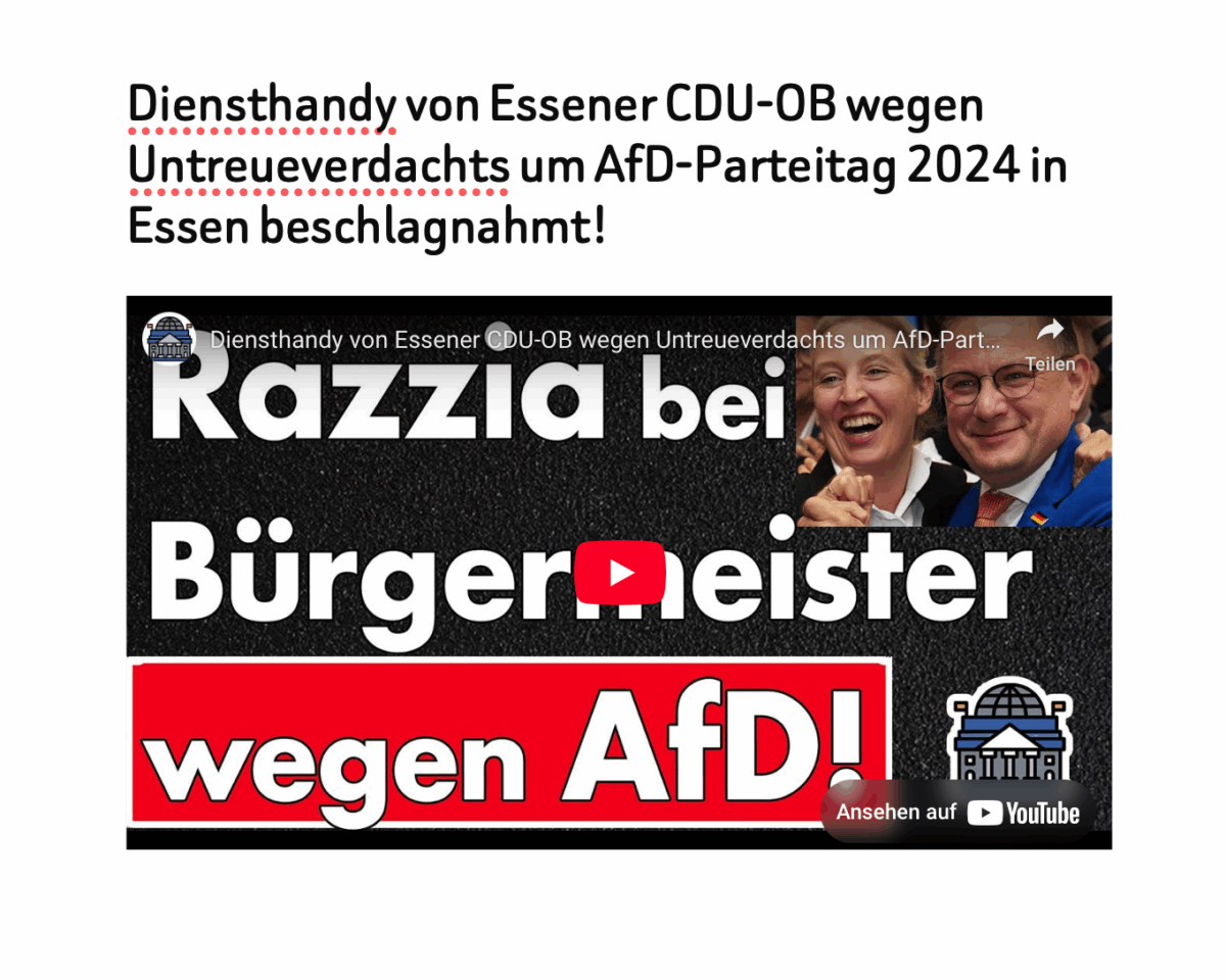 Diensthandy von Essener CDU-OB wegen Untreueverdachts um AfD-Parteitag 2024 in Essen beschlagnahmt!