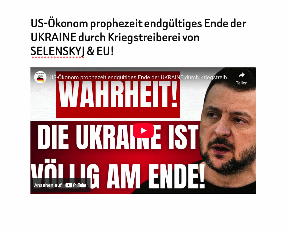 US-Ökonom prophezeit endgültiges Ende der UKRAINE durch Kriegstreiberei von SELENSKYJ & EU!