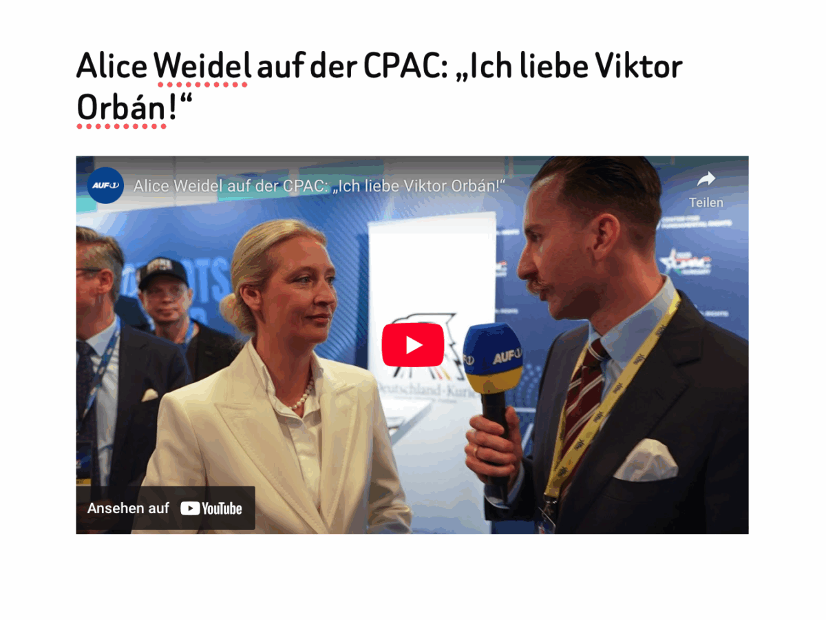 Alice Weidel auf der CPAC: „Ich liebe Viktor Orbán!“