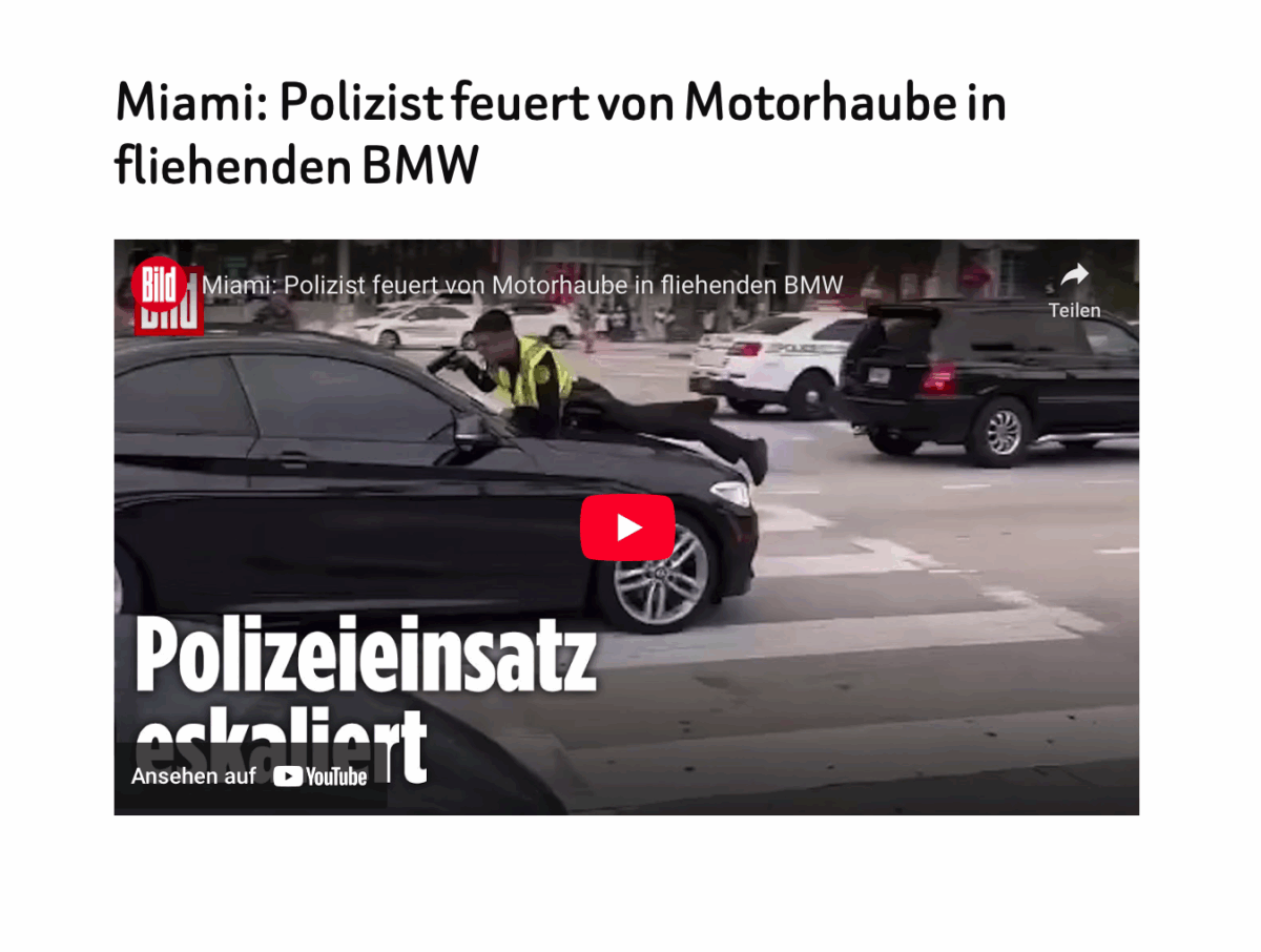 Miami: Polizist feuert von Motorhaube in fliehenden BMW