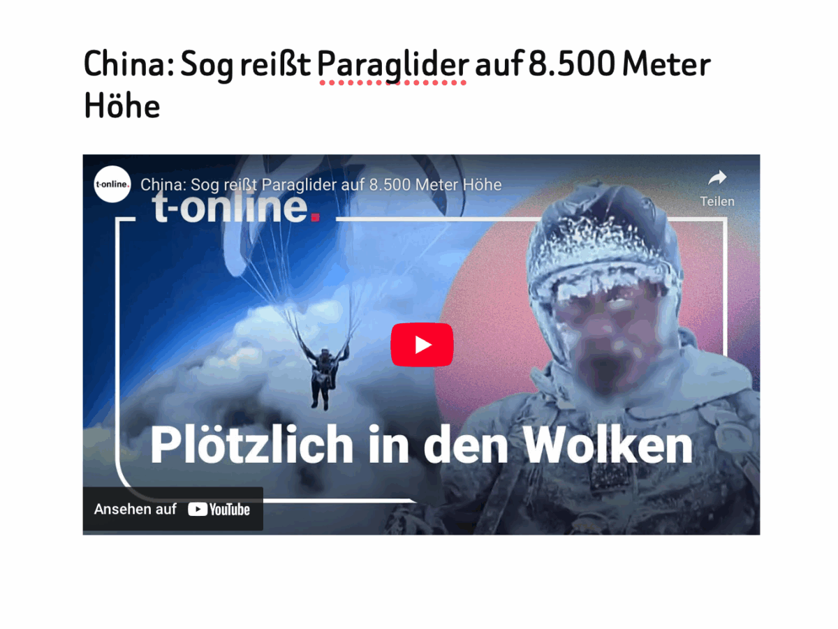China: Sog reißt Paraglider auf 8.500 Meter Höhe