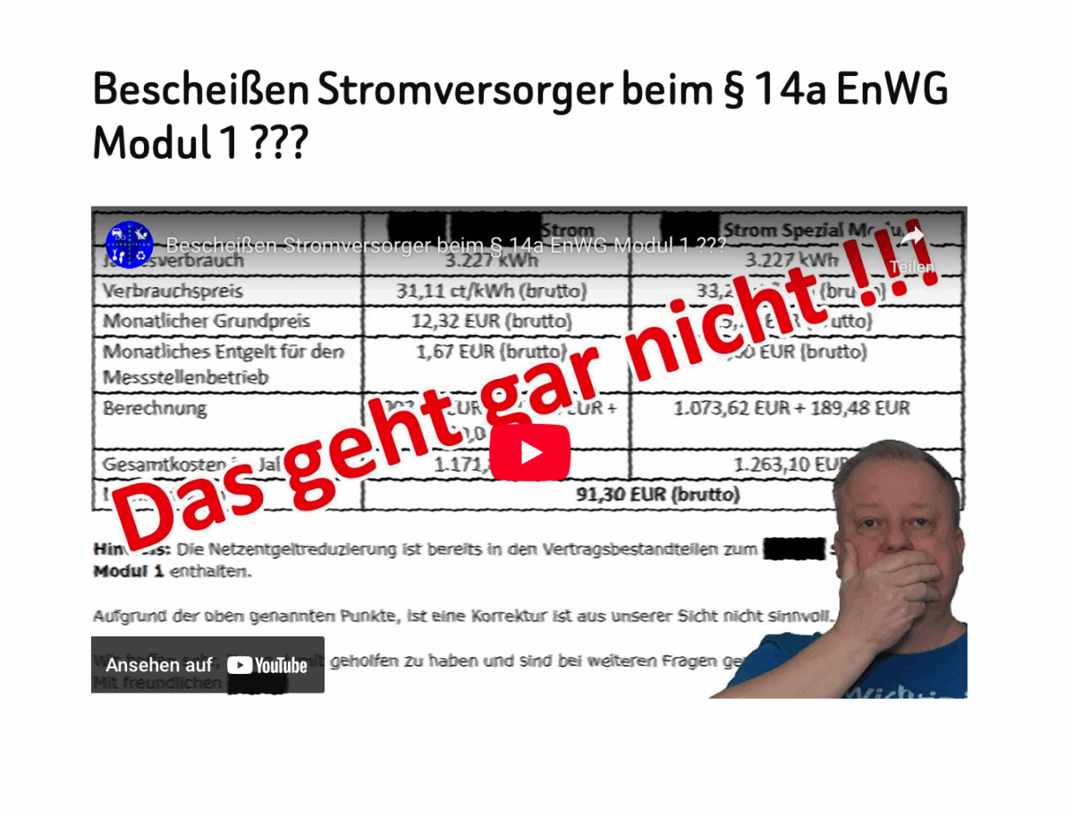 Bescheißen Stromversorger beim § 14a EnWG Modul 1 ???