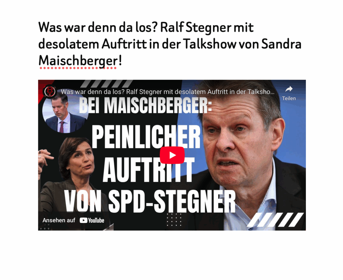 Was war denn da los? Ralf Stegner mit desolatem Auftritt in der Talkshow von Sandra Maischberger!