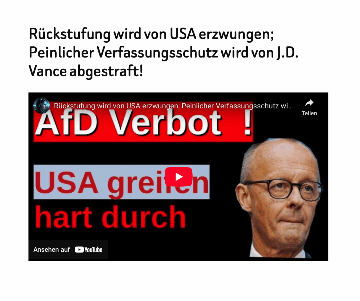 Rückstufung wird von USA erzwungen; Peinlicher Verfassungsschutz wird von J.D. Vance abgestraft!