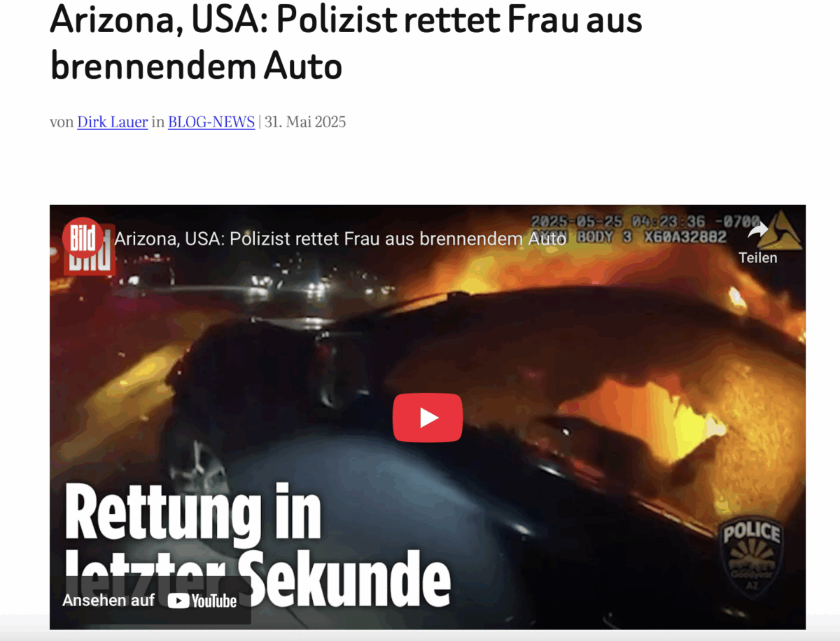 Arizona, USA: Polizist rettet Frau aus brennendem Auto