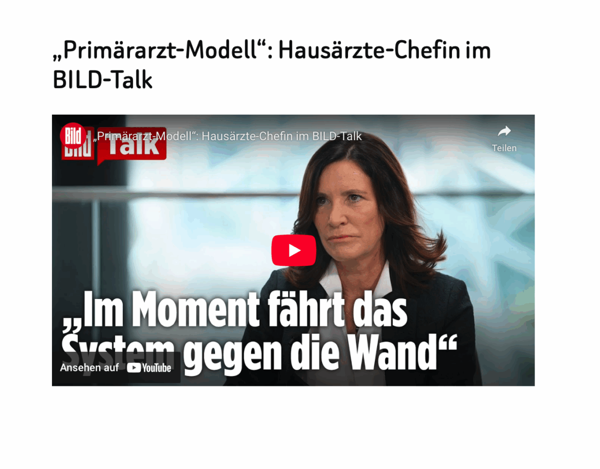 „Primärarzt-Modell“: Hausärzte-Chefin im BILD-Talk