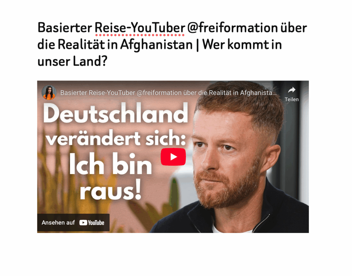 Basierter Reise-YouTuber @freiformation über die Realität in Afghanistan | Wer kommt in unser Land?