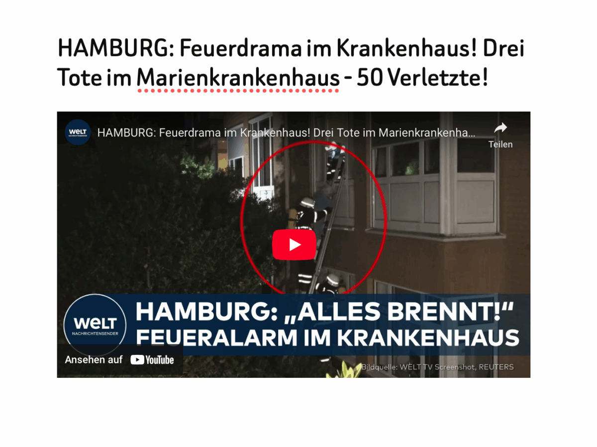 HAMBURG: Feuerdrama im Krankenhaus! Drei Tote im Marienkrankenhaus – 50 Verletzte!