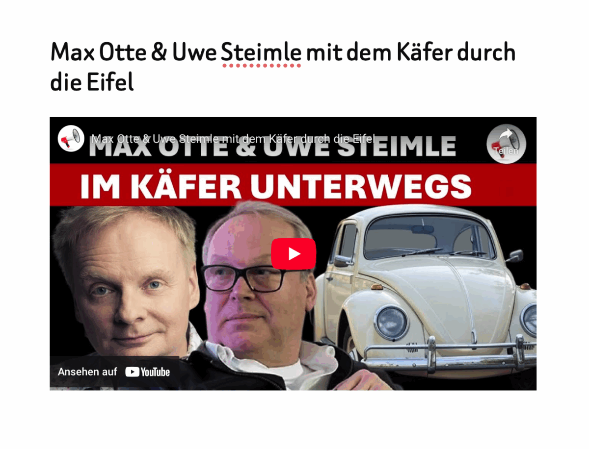 Max Otte & Uwe Steimle mit dem Käfer durch die Eifel