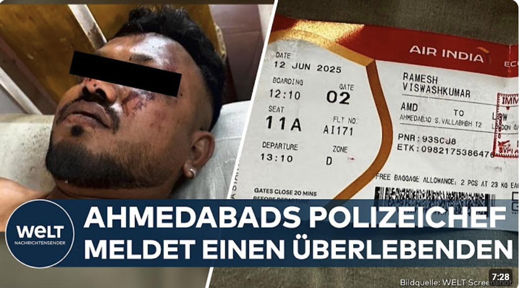 FLUGZEUGABSTURZ IN INDIEN: Ahmedabads Polizeichef meldet einen Überlebenden