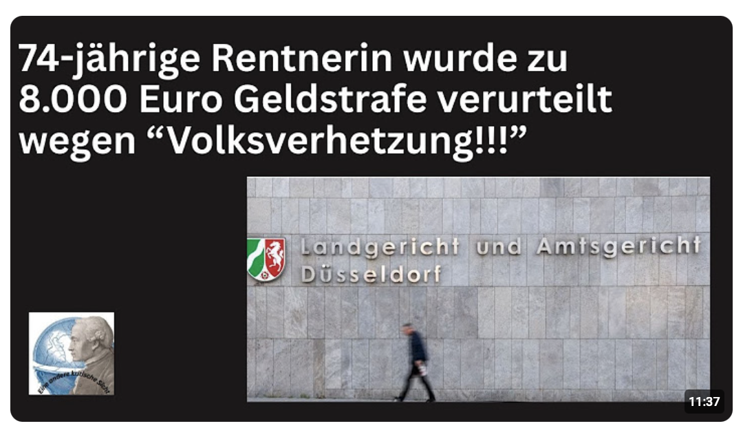 Rentnerin vom Amtsgericht zum 8 000 Euro Geldstrafe verurteilt wegen Volksverhetzung !!!