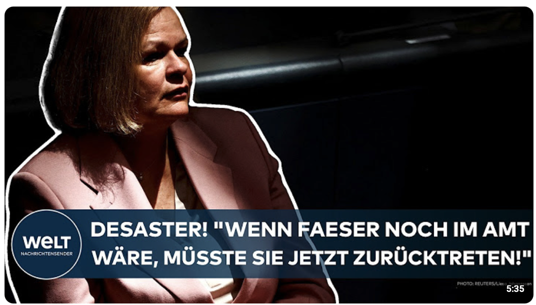DEUTSCHLAND: Desaster „Wenn Faeser noch im Amt wäre, müsste sie jetzt zurücktreten“ Kubicki-Klartext