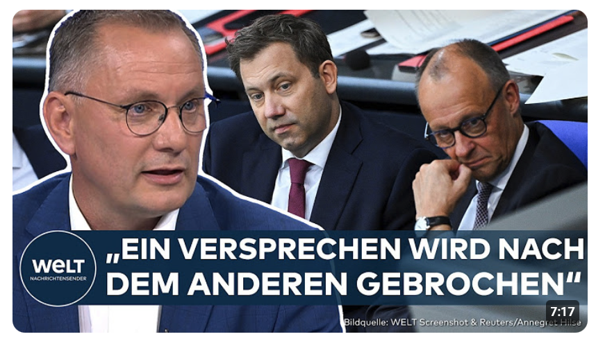 DEUTSCHLAND: Tino Chrupalla kritisiert gebrochene Wahlversprechen der schwarz-roten Koalition