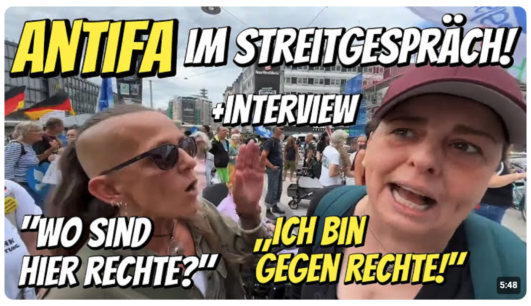 ANTIFA bei Demo gegen Merz „Was ist am Ketzer der Neuzeit RECHTS?“ Streitgespräch & Interview NRW