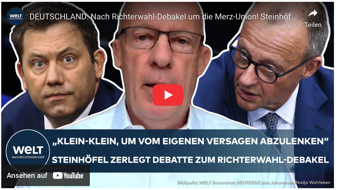 DEUTSCHLAND: Nach Richterwahl-Debakel um die Merz-Union! Steinhöfel rechnet mit SPD und Grünen ab