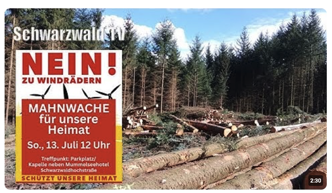  Rettet den Schwarzwald und NEIN zu Windrädern ! Große Mahnwache am 13.07.2025 beim Mummelseehotel