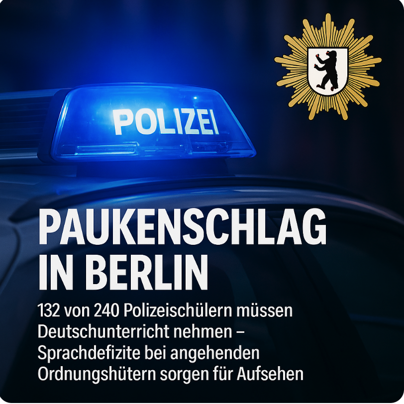 PAUKENSCHLAG IN BERLIN132 von 240 Polizeischülern müssen Deutschunterricht nehmen – Sprachdefizite bei angehenden Ordnungshütern sorgen für Aufsehen